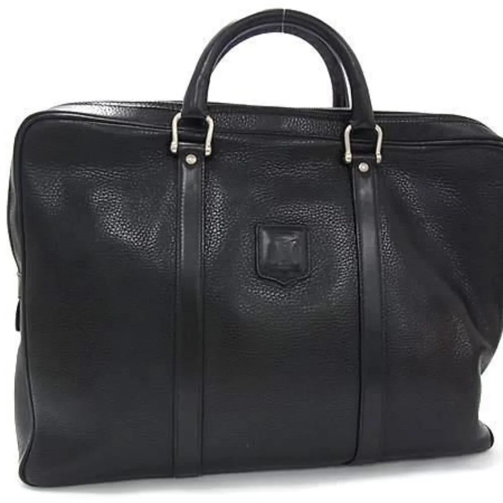 Celine Business Bag Macadam Briefcase Black Leather Vintage M09 Silver